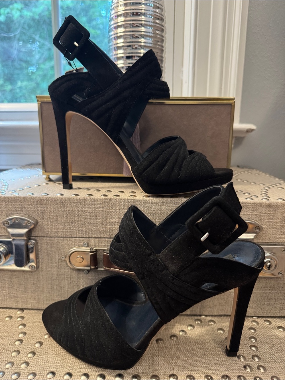 Zara Black Suede Sculpted Strappy High Heels
